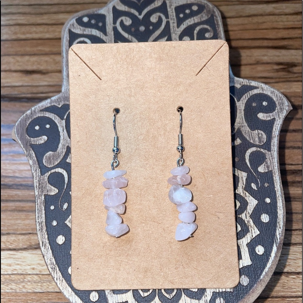 rose quartz crystal dangle earrings! - Picture 3 of 3